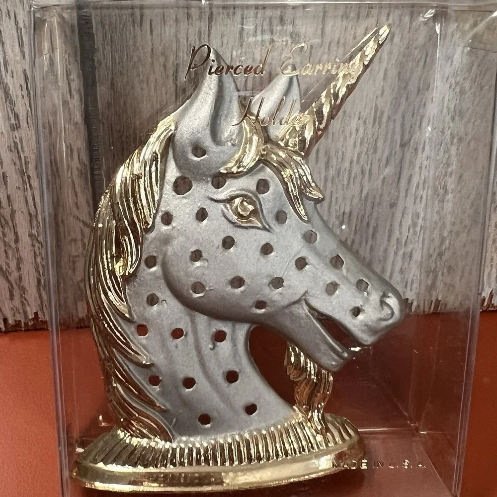 Vintage Gold Tone Torino Unicorn Earring Tree, Holder, Matte/Polished NOS